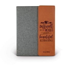 This Canvas Leather Padfolio With Notepad Features The Inspirational Message “Difficult Roads Often Lead To Beautiful Destinations”