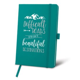 This Hardbound Journal With A Satin Ribbon And Elastic Band Features The Inspirational Message “Difficult Roads Often Lead To Beautiful Destinations” 