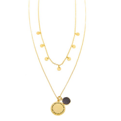 This 14-Karat Gold Necklace Features The Inspirational Laser Engraved Message “She Believed She Could So She Did”