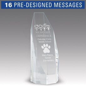 beveled optic crystal octagon tower with you have made a difference message
