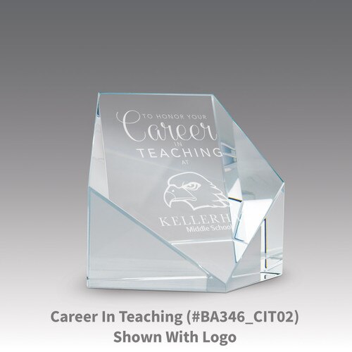beveled optic crystal pentagon with career in teaching message