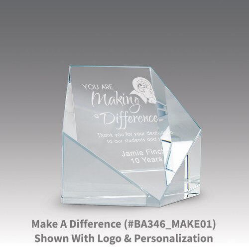 beveled optic crystal pentagon with you are making a difference message