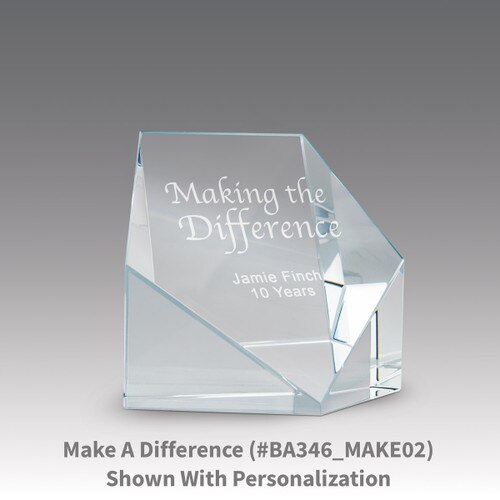 beveled optic crystal pentagon with making a difference message