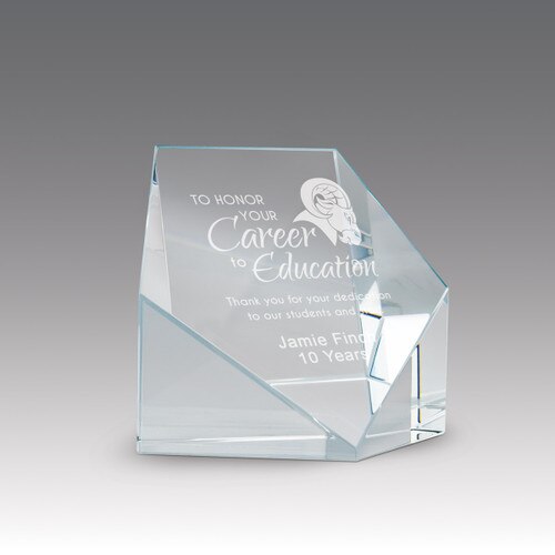 beveled optic crystal pentagon with career in education message