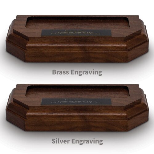 two beveled summit bases with personalized plates