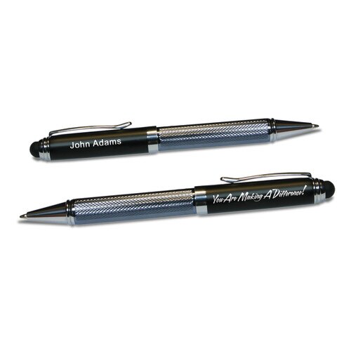 black and sliver stylus pen with making a difference messages and personalization