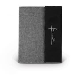 This Canvas/Vegan Leather Padfolio With Notepad Loop Features The Inspirational Message “Blessed”