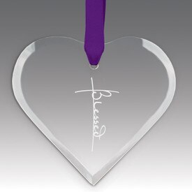 This Premium Crystal Heart Shaped Suncatcher Ornament Features The Inspirational Laser Engraved Message “Blessed”
