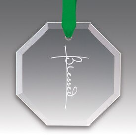 This Premium Crystal Octagon Shaped Suncatcher Ornament Features The Inspirational Laser Engraved Message “Blessed”