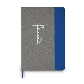 This Heather Gray Hardbound Journal With A Color Block Accent Features The Inspirational Message “Blessed”