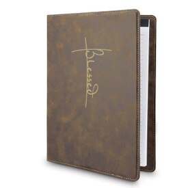 This Large Vegan Leather Padfolio With Notepad Features The Inspirational Message “Blessed”