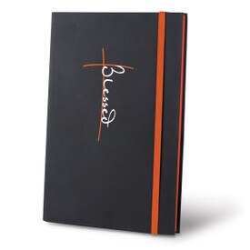 This Matte Black Journal With A Colorful Elastic Band Features The Inspirational Message “Blessed”