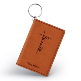 This Leather Keychain Wallet ID Card Holder Features The Inspirational Message “Blessed”