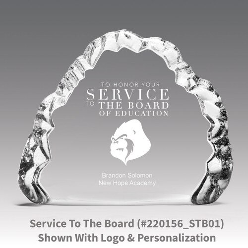 crystal clear iceberg with service to the board message