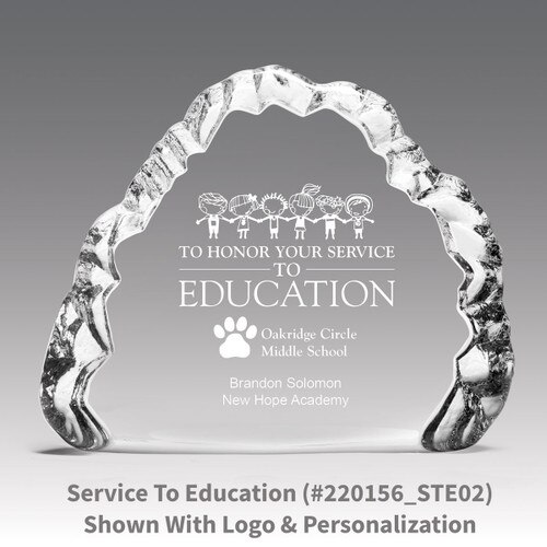 crystal clear iceberg with service to education message
