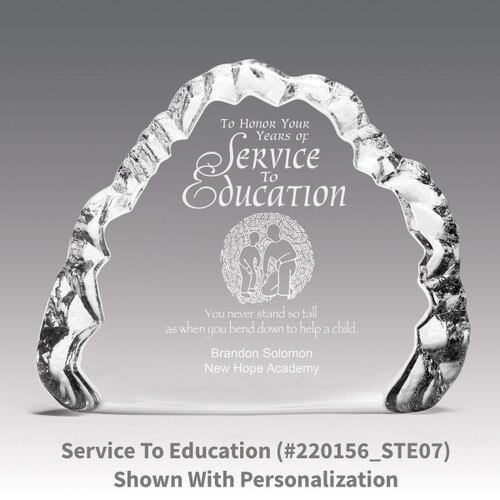 crystal clear iceberg with service to education message