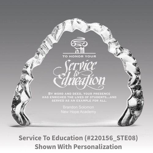 crystal clear iceberg with service to education message