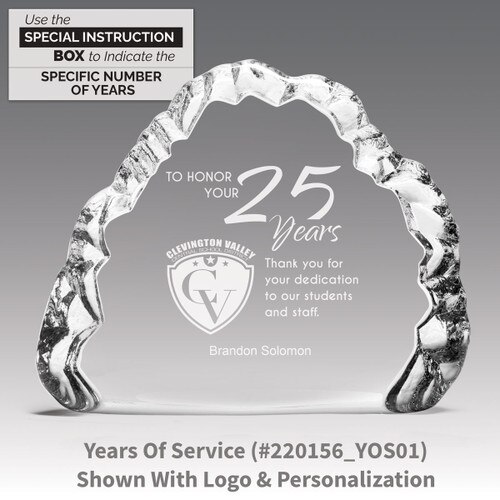crystal clear iceberg with years of service message