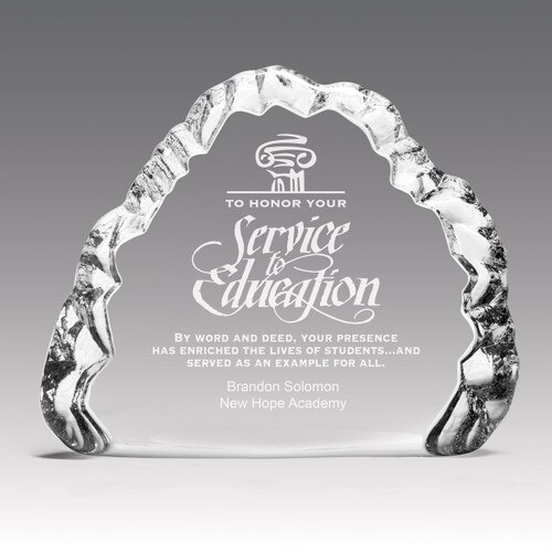 crystal clear iceberg with service to education message