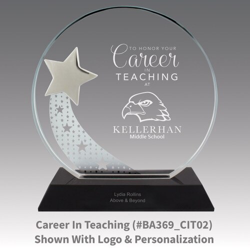 optic crystal base award with a silver star and career in teaching message