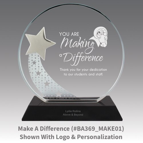 optic crystal base award with a silver star and making a difference message