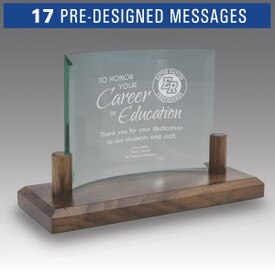 curved glass base award with career in education message