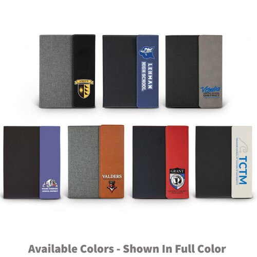 several color options for the canvas jr padfolio with full color logos