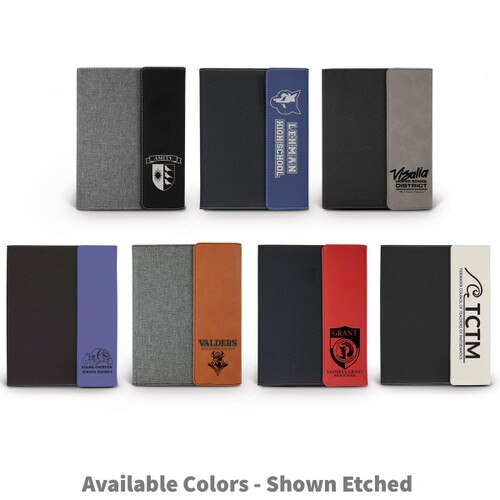 several color options for the canvas jr padfolio with one color logos