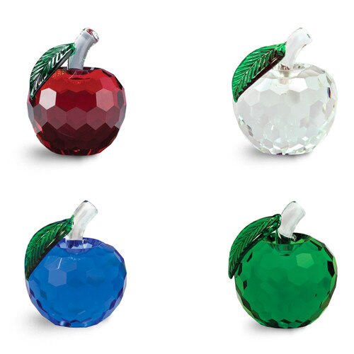 faceted crystals in red, clear, blue and green