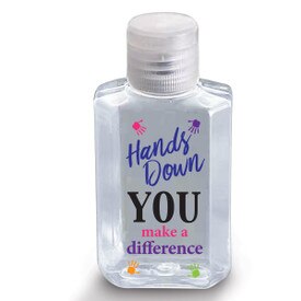2 oz. Antibacterial Hand Sanitizer Gel Featuring “Hands Down You Make A Difference" Message
