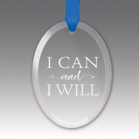 This Premium Crystal Oval Shaped Suncatcher Ornament Features The Inspirational Laser Engraved Message “I Can And I Will”