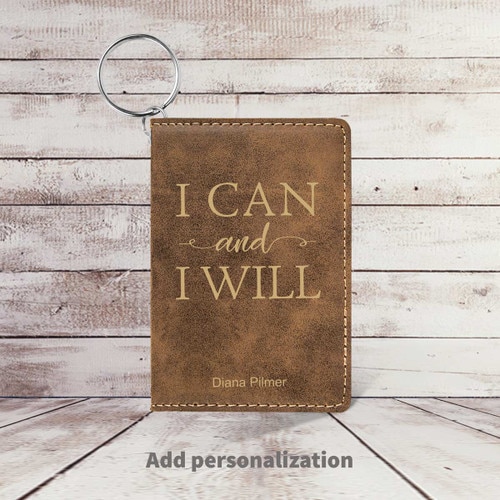 rustic leather id card holder with i can and i will message