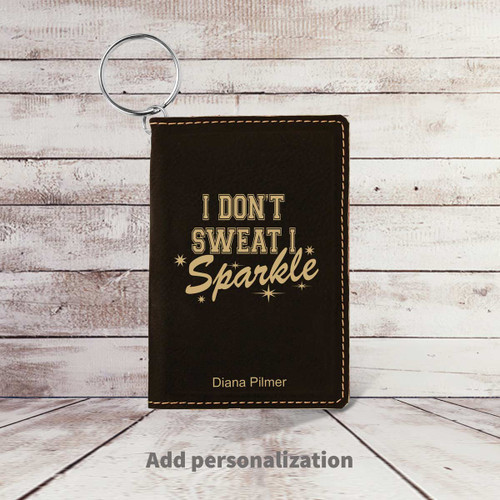 black leather id card holder with i don't sweat message