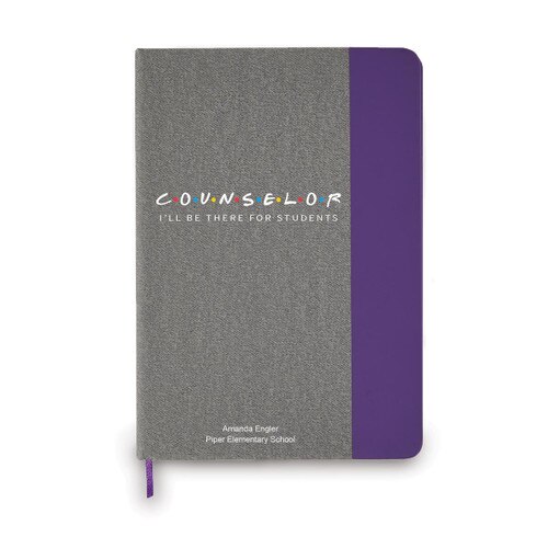 heather gray journal with purple accents and counselor message and personalization
