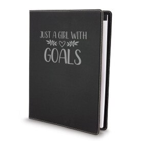 This Large Vegan Leather Padfolio Features The Inspirational Message “Just A Girl With Goals” 