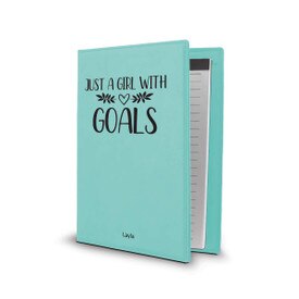 This Vegan Leather Padfolio With Notepad Features The Inspirational Message “Just A Girl With Goals”
