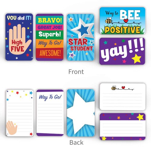 front and back view of the Let's Celebrate Positive Praise Cards