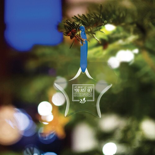 star shaped crystal ornament with you just get stronger message and blue ribbon