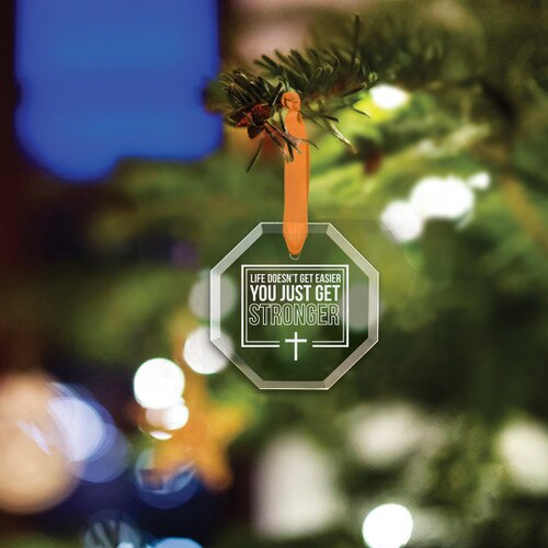 octagon crystal ornament with you just get stronger faith message and orange ribbon