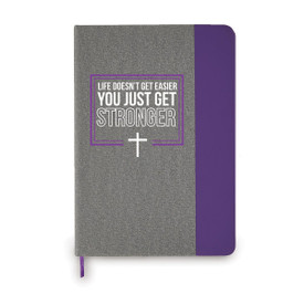 This Heather Gray Hardbound Journal With A Color Block Accent Features The Inspirational Message “Life Doesn’t Get Easier You Just Get Stronger”