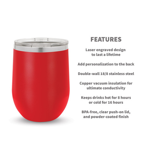 red stainless steel stemless wine tumbler with product features