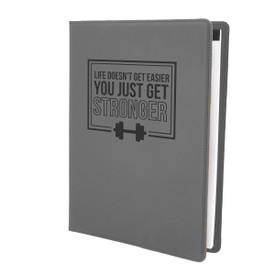 This Large Vegan Leather Padfolio With Notepad Features The Inspirational Message “Life Doesn’t Get Easier You Just Get Stronger”