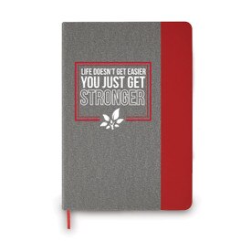 This Heather Gray Hardbound Journal With A Color Block Accent Features The Inspirational Message “Life Doesn’t Get Easier You Just Get Stronger”