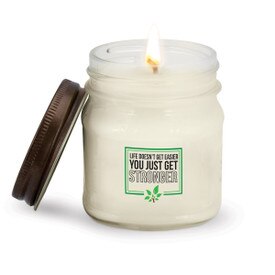 This Mason Jar Natural Soy Handmade Candle with Rustic Lid Features The Inspirational Message “Life Doesn’t Get Easier You Just Get Stronger”