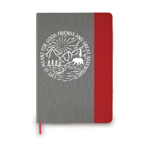 This Heather Gray Hardbound Journal With A Color Block Accent Features The Inspirational Message “Life Is Meant For Good Friends And Great Adventures”