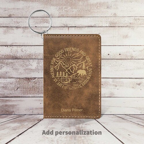 rustic leather id card holder with life is meant for message