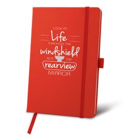 This Hardbound Journal With A Satin Ribbon And Elastic Band Features The Inspirational Message “Look At Life Through The Windshield Not The Rearview Mirror”