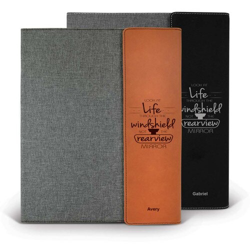 heather gray padfolios with black and rawhide accents featuring Look At Life message
