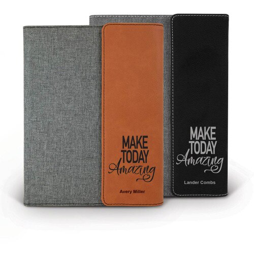 heather gray padfolios with black and rawhide accents featuring Making Today Amazing message