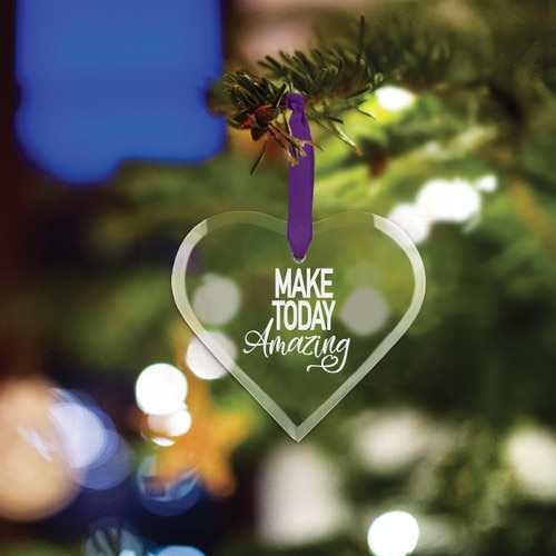 heart shaped crystal ornament with make today amazing message and purple ribbon